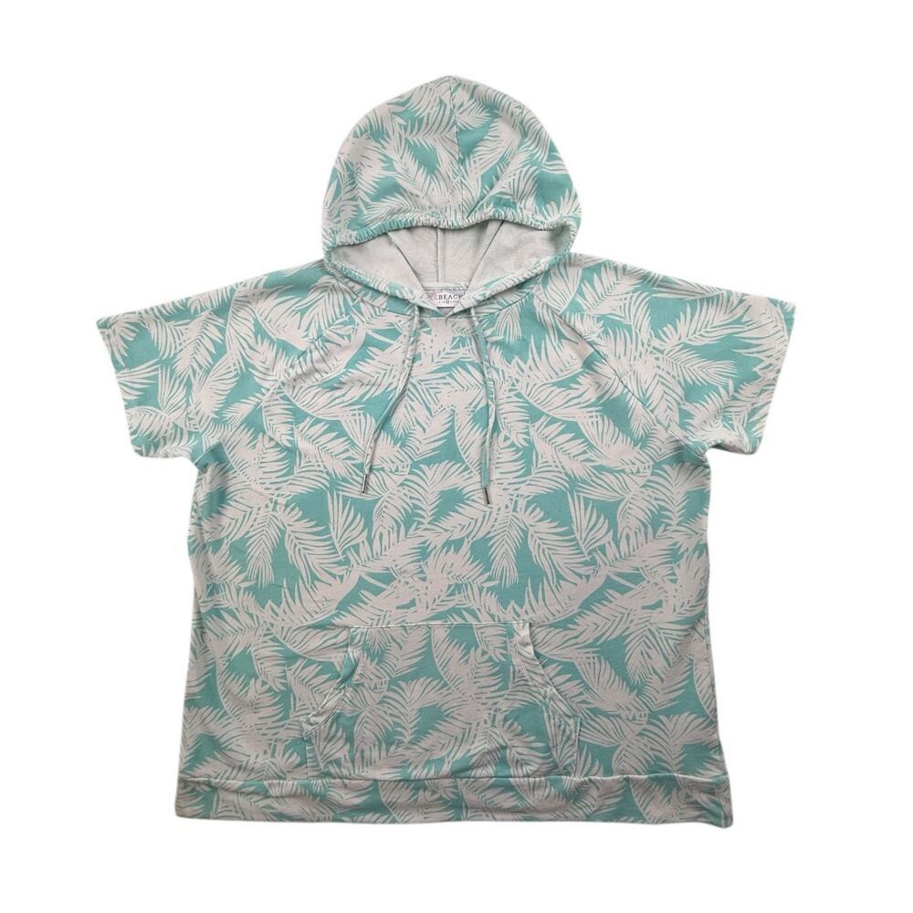 Belle Beach by Kim Gravel French Terry Short Sleeve Hoodie Light Aqua Palm XL - Picture 4 of 12